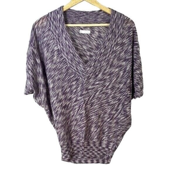 2/$15 Hinge Short Sleeve Sweater Purple XS Space Dye Geo Dolman Sleeve Batwing - Picture 5 of 7